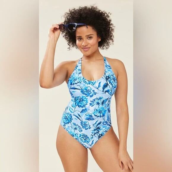 Andie Swim Blue Floral Baia One Piece Swimsuit Size Medium‎ - Picture 1 of 7